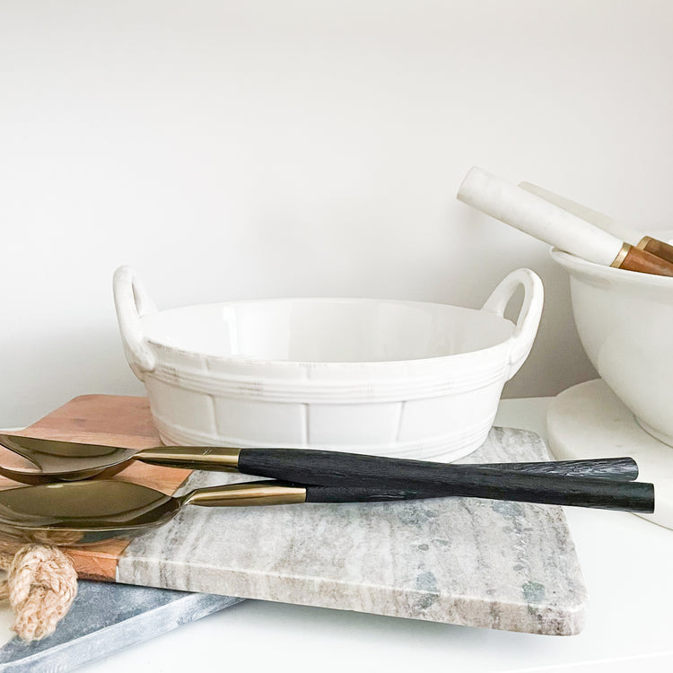 LACE WHITE STONEWARE SERVING DISH
