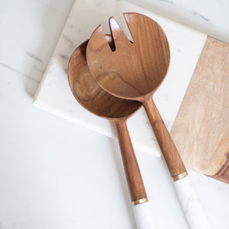 MARBLE AND WOOD SERVER SET