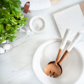 MARBLE AND WOOD SERVER SET