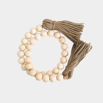 NATURAL WOODEN BEADS WITH JUTE TASSELS